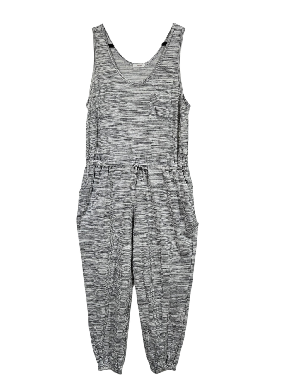 Cherish Heathered Gray Sleeveless Knit Jogger Jumpsuit with Drawstring Waist 3X